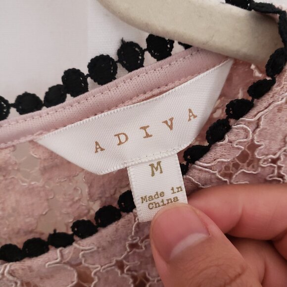 Adiva Dusty Rose Ruffle Floral Lace Pattern Long Sleeve Preppy Blouse Size M - Picture 3 of 10